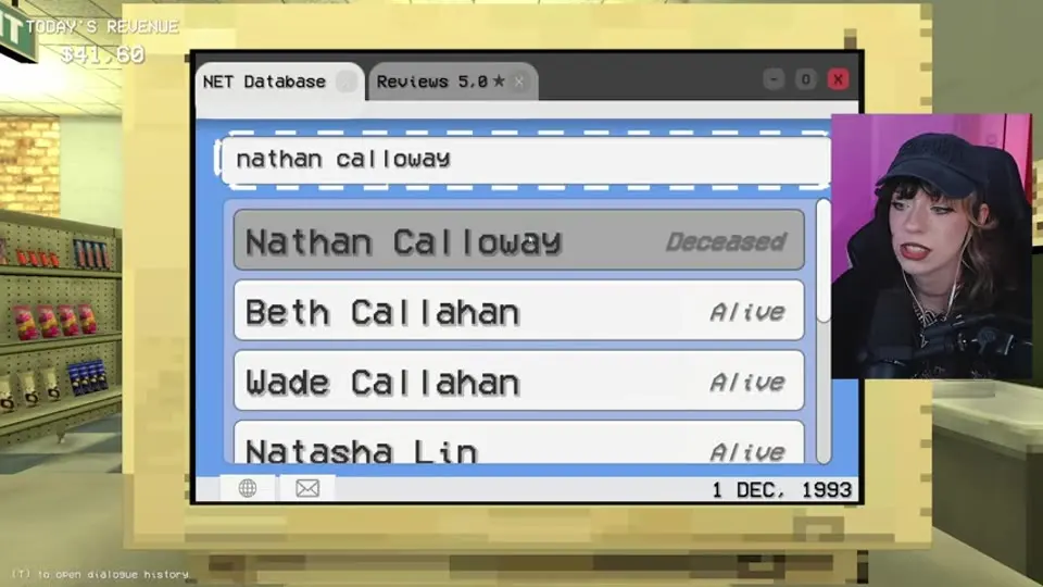 The database search showing Nathan Callaway with a deceased status