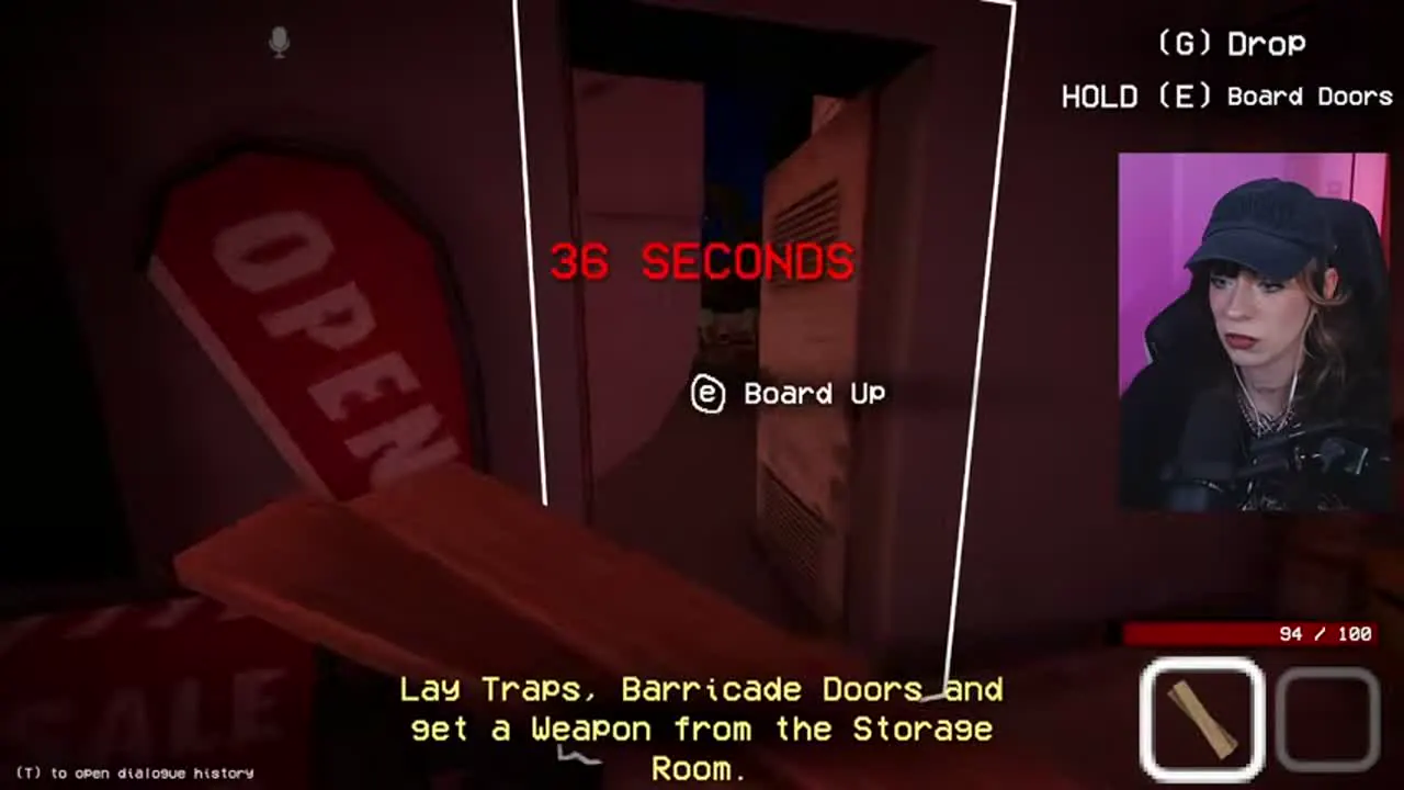 A vulnerable door is being boarded while the attack timer continues.