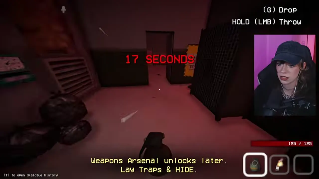 The countdown instructs the player to lay traps and hide while the arsenal remains locked.