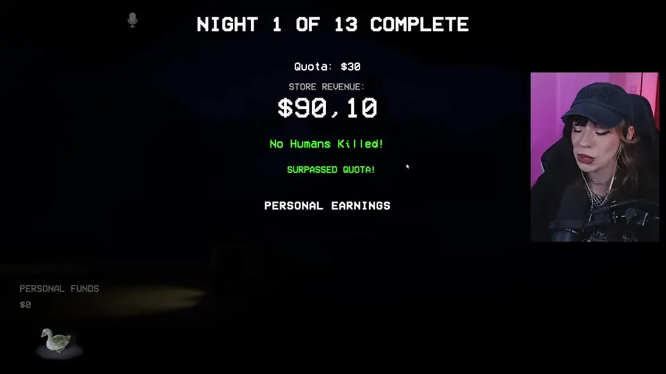The Night 1 complete screen showing quota and human-safety results