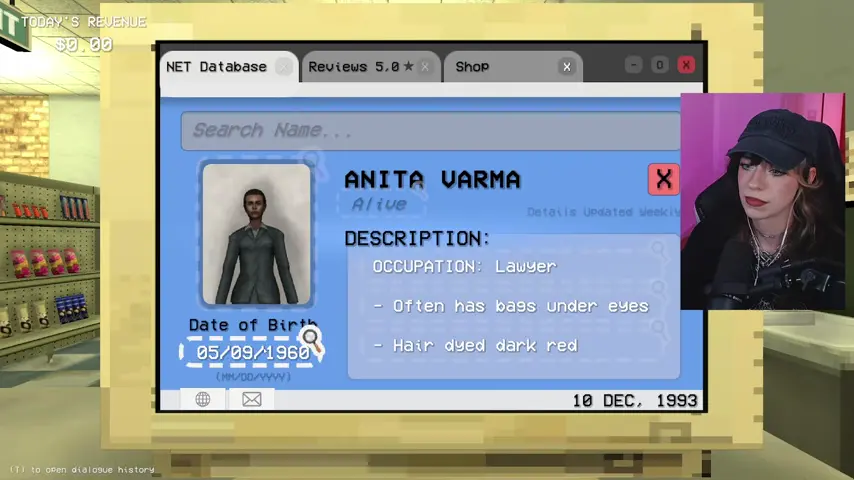 Anita Varma's database record lists her as a lawyer and matches the customer.