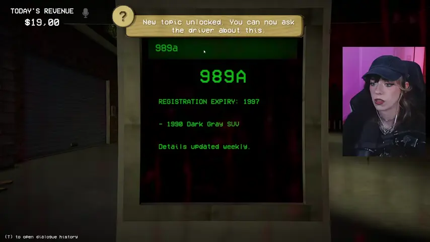 Plate 989A returns a dark-gray SUV with a valid registration record.