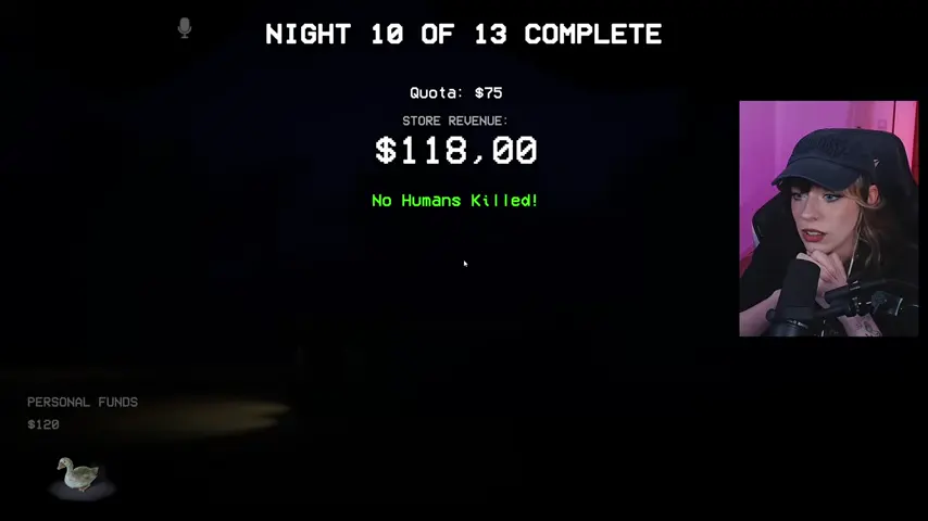 The Night 10 completion screen records the shift result and human-casualty status.