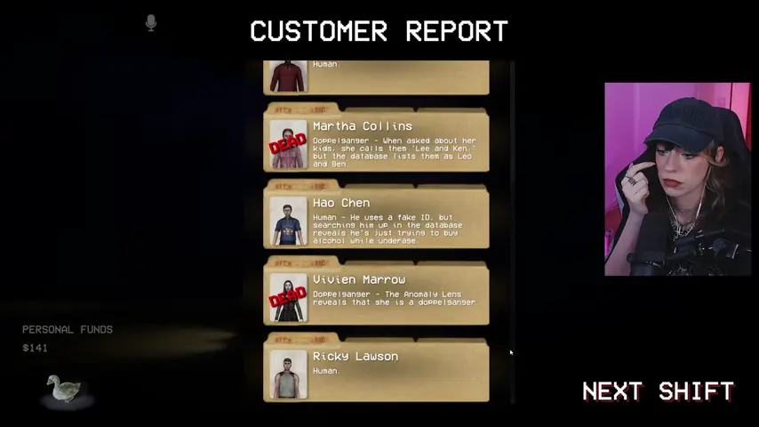 The second report panel explains Hao's fake ID, Vivien's Lens anomaly, and Ricky's human result.