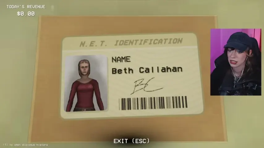 Beth Callahan's scannable ID establishes the identity used for the database check.