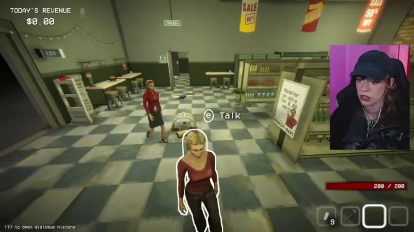 Beth stands at the counter while the player checks the scar on her left cheek.