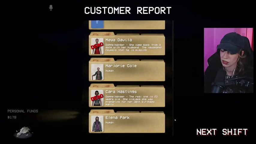 The second report panel explains the Maya and Cara contradictions and confirms Marjorie and Elena.