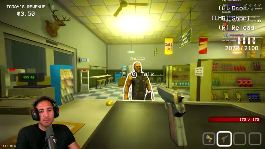 Wade's large tattoo is visible on his right arm at the counter.