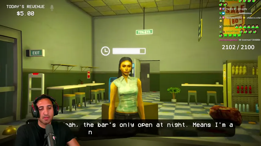 Natasha states that the bar is only open at night during the final-night interview.