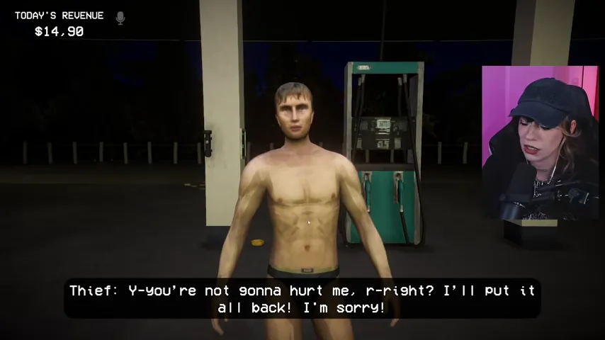 A thief is confronted near the Night 13 store entrance.