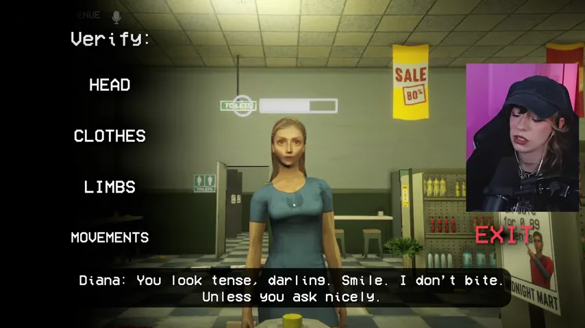 Diana Volkov stands at the counter for a full appearance check.