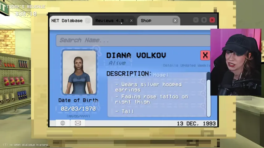 Diana Volkov's database profile is compared with the live customer.