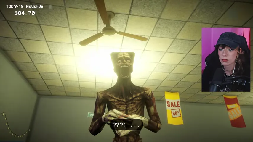 The unknown skeletal entity appears at the counter after Clyde's warning.