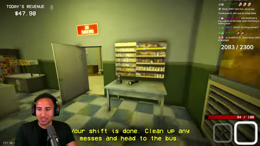 The completed-shift objective tells the player to clean up and head to the bus.
