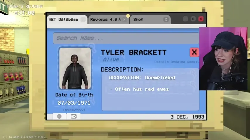 Tyler Brackett's verified record listing unemployment and often having red eyes