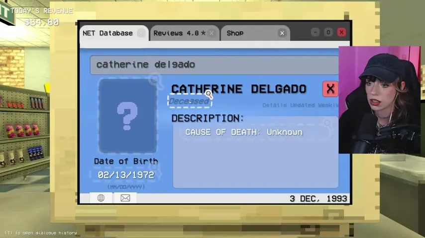Catherine Delgado's verified database record showing Deceased