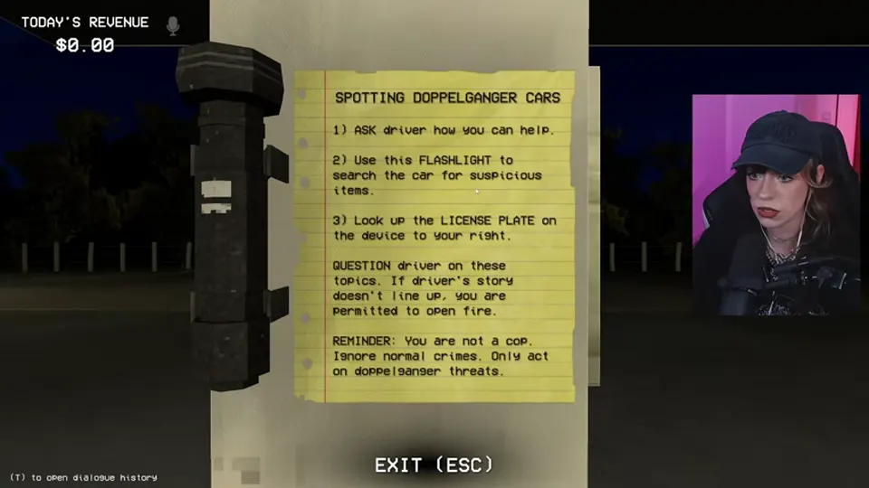 The pump-side instruction sheet lists the flashlight, plate registry, questioning, and normal-crime rule.