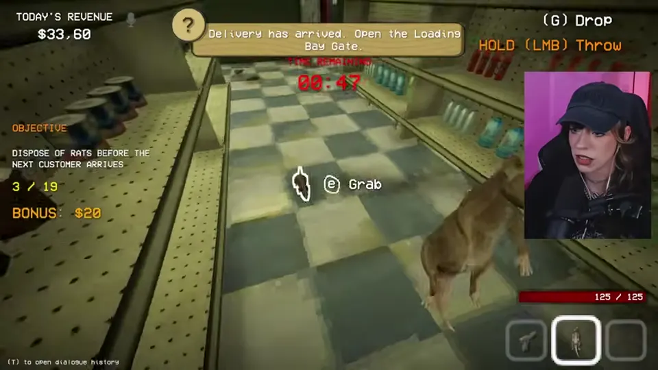 A rat is ready to be grabbed and disposed of while the bonus countdown and progress counter remain on screen.