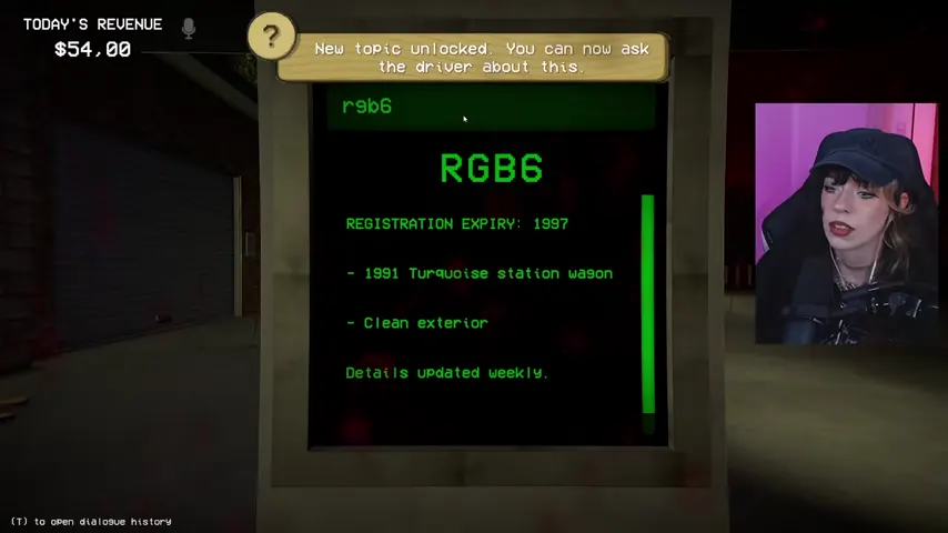 The vehicle record for RGB6 lists a turquoise 1991 station wagon.