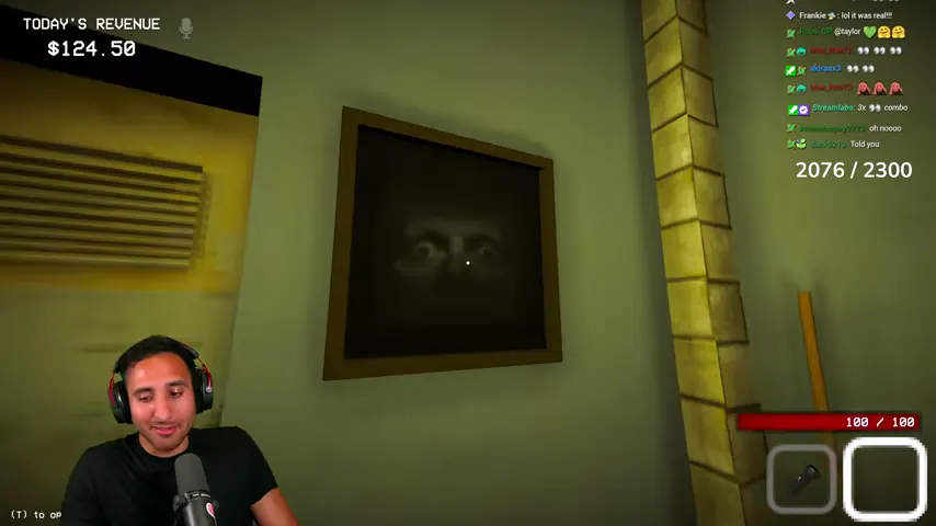 The creepy eye painting hangs on the break-room wall.