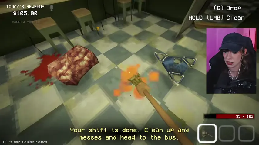 The completed-shift objective appears beside the blood and remains that still need cleaning.