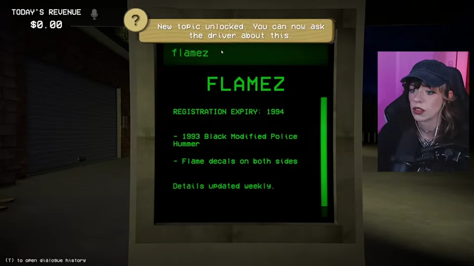 A scanned vehicle record lists its registration, vehicle type, and identifying flame decals.