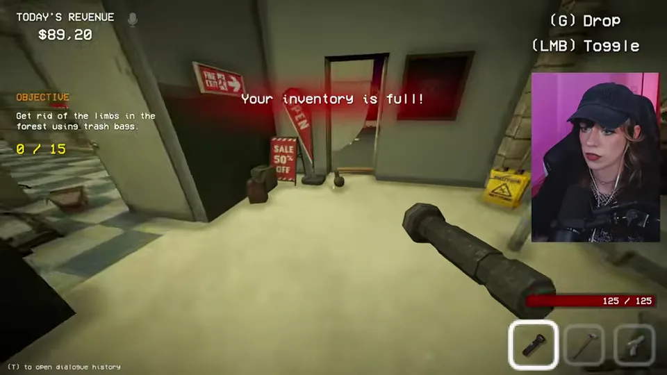 The inventory-full warning appears while the forest objective remains active.