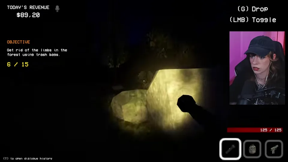 The objective counter rises as a limb is found in the flashlight beam.