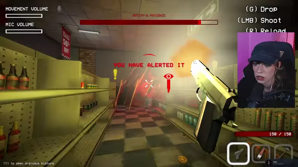 The tall shadow advances through the store while the player controls the approach.