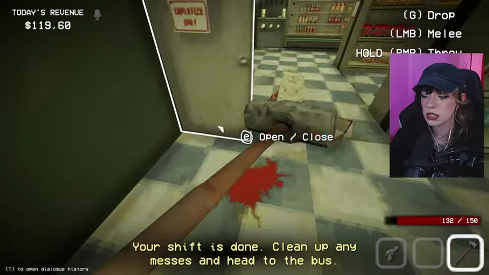 The completed-shift objective tells the player to clean all messes and head to the bus.