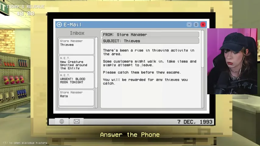 The manager's email explains that thieves must be caught before they leave.