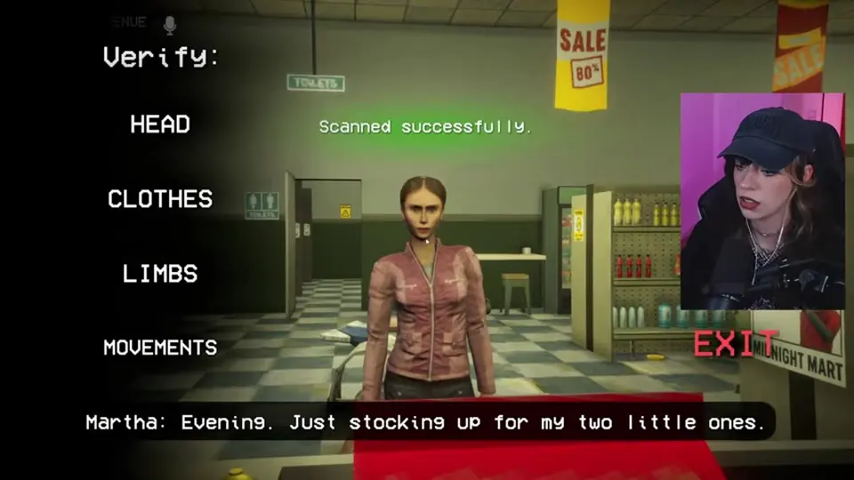 The verification menu is open while a customer explains that she is shopping for her two children.