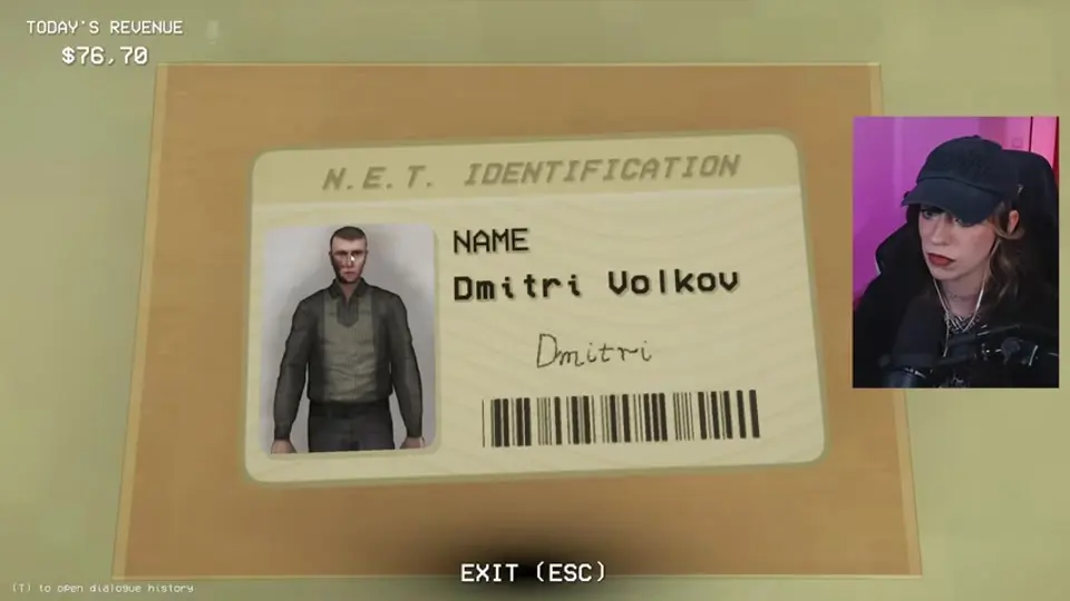 Dimitri's identification card establishes the name used for the database and facial-trait check.