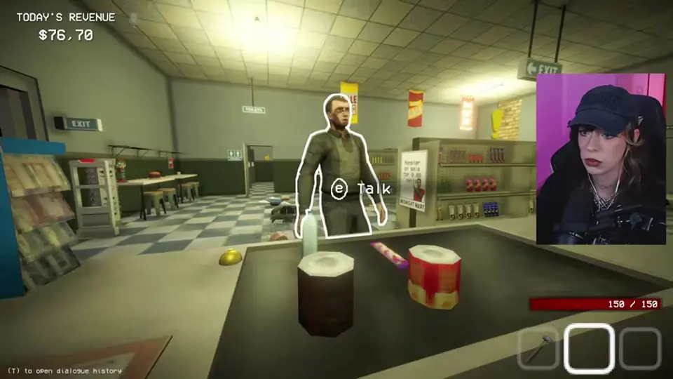 Dimitri stands at the counter while the player compares the live right-side birthmark with the stored portrait.