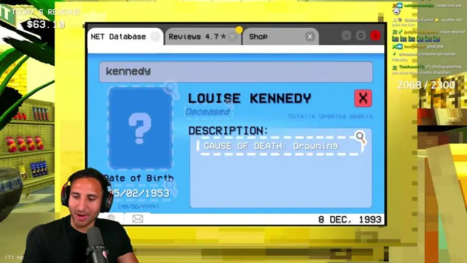 Louise Kennedy's database record confirms that she is deceased and records drowning as the cause of death.