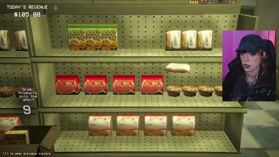 A shelf displays the Shelf Stocked confirmation during a quiet Night 8 interval.