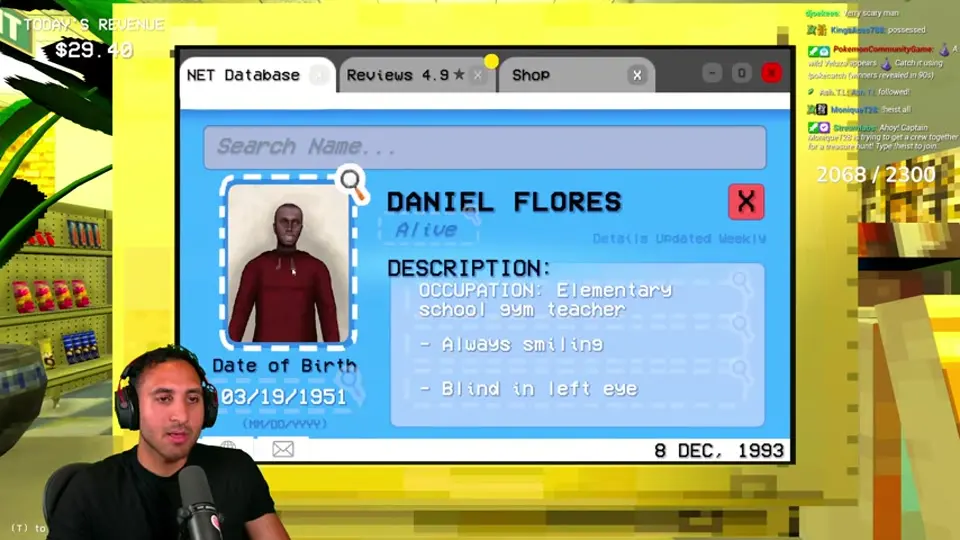 Daniel Flores's profile states that he is blind only in the left eye.