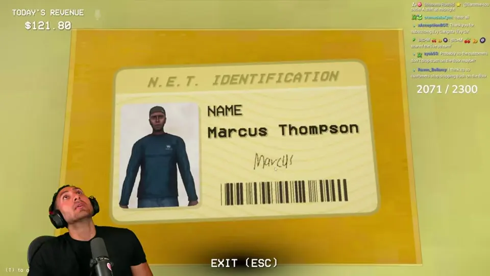 A customer presents an identification card bearing the name Marcus Thompson.